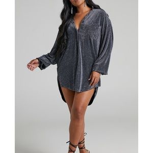 Ruri Sparkly Oversized Mini Shirt Dress